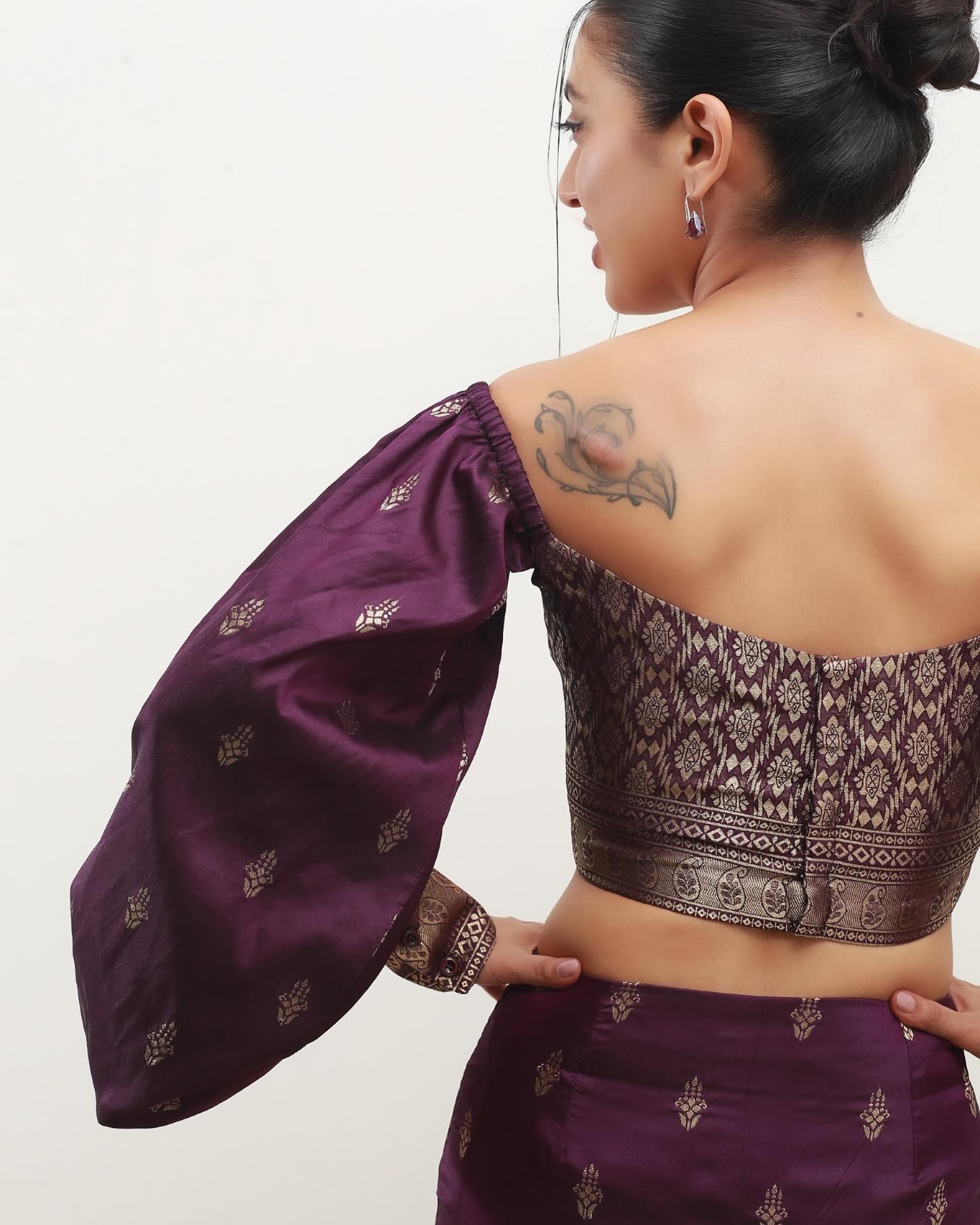 Purple Off-Shoulder Crop Top & Skirt Set