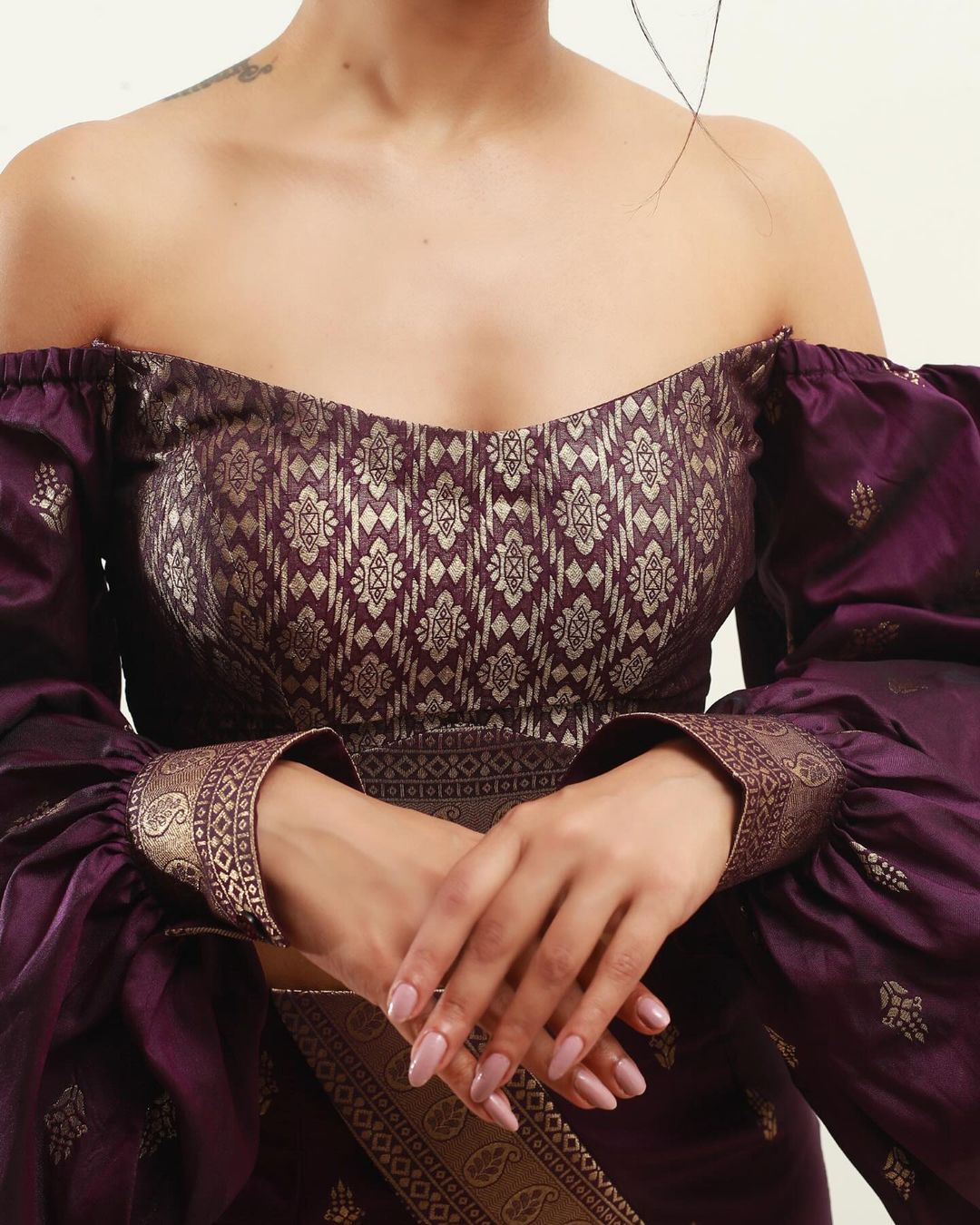 Purple Off-Shoulder Crop Top & Skirt Set