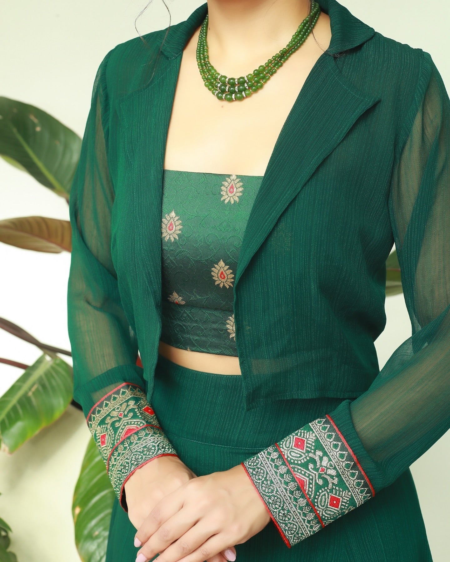 Bandeaux, Cropped Sheer Jacket & Skirt Set