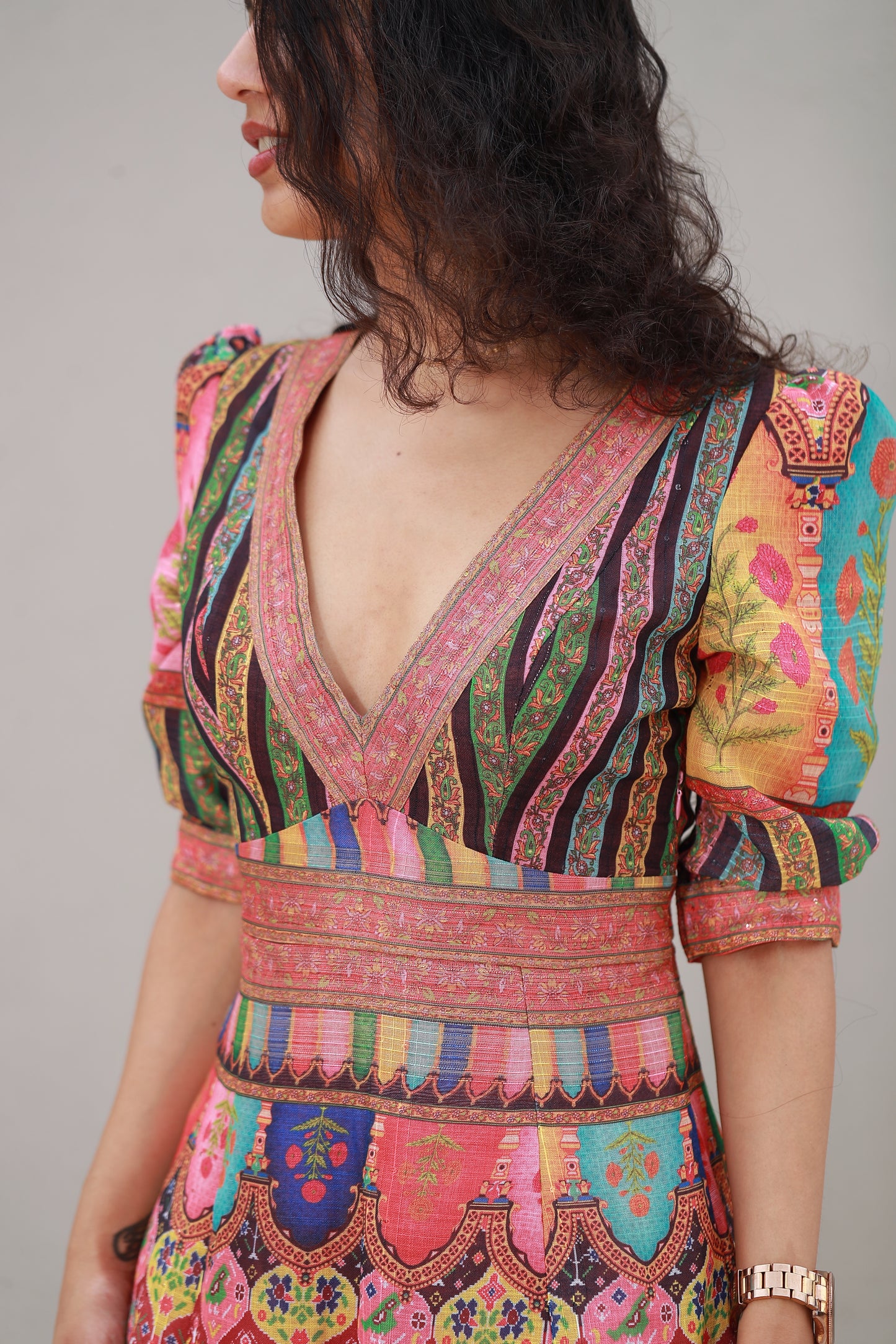 Dress With High Front Slits & Colourful Indian Motifs