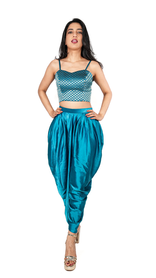 Frisia Blue Brocade Crop Top