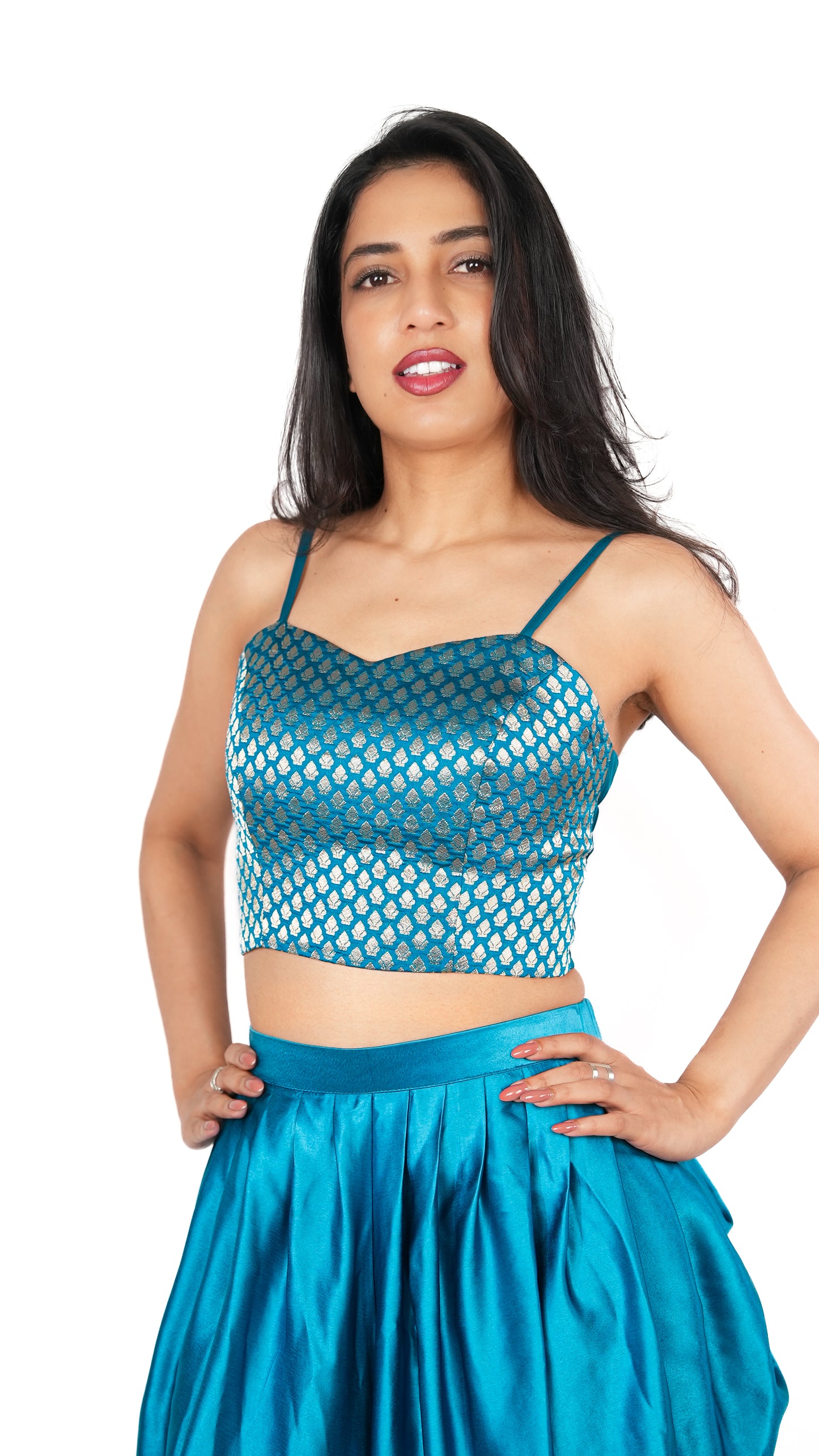 Frisia Blue Brocade Crop Top