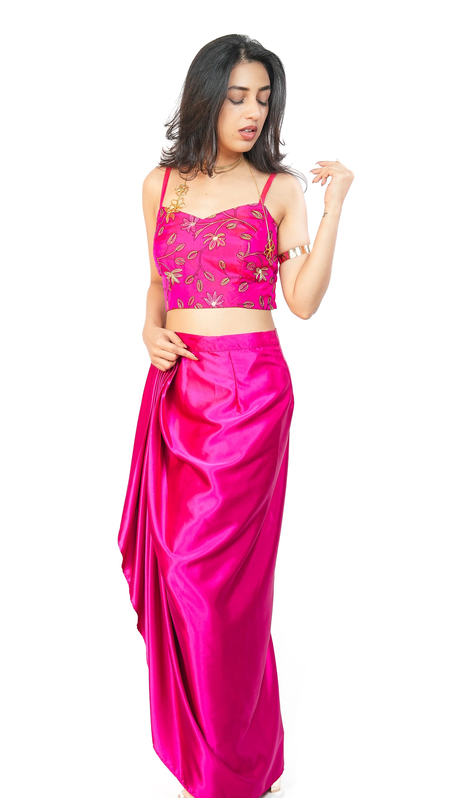 Frisia Embroidered Pink Crop Top