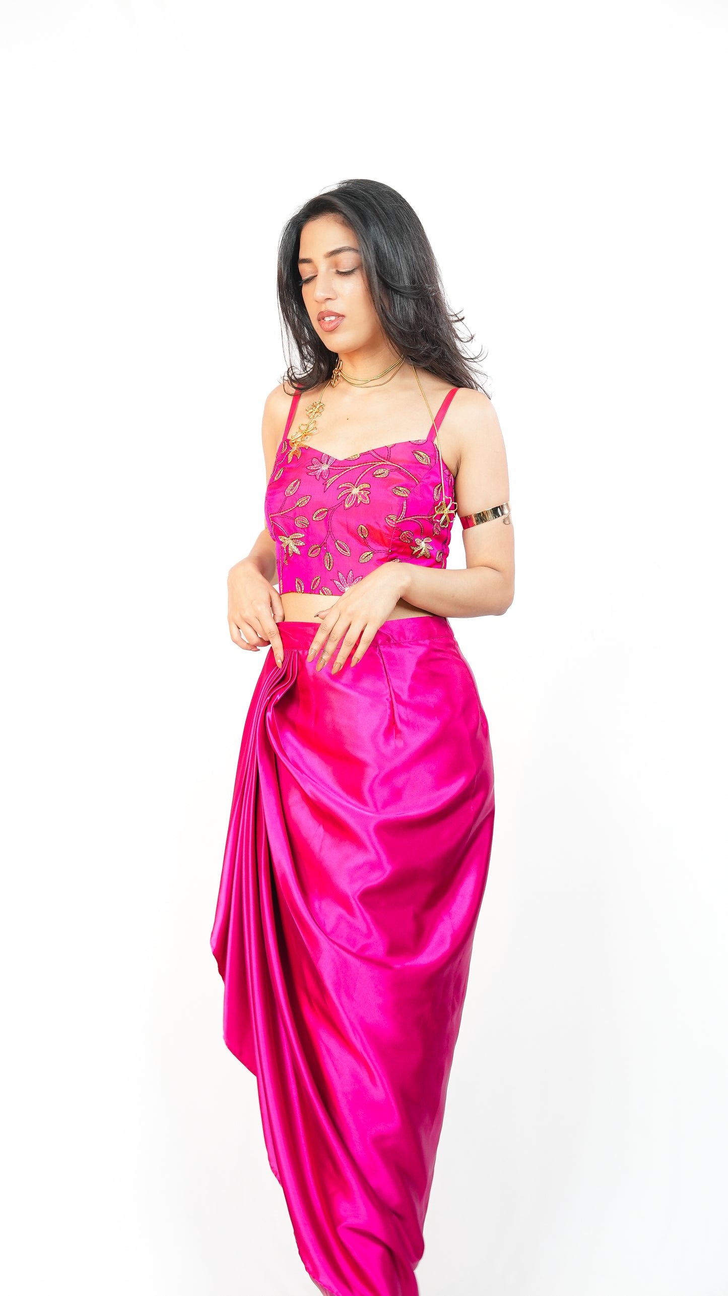 Frisia Embroidered Pink Crop Top