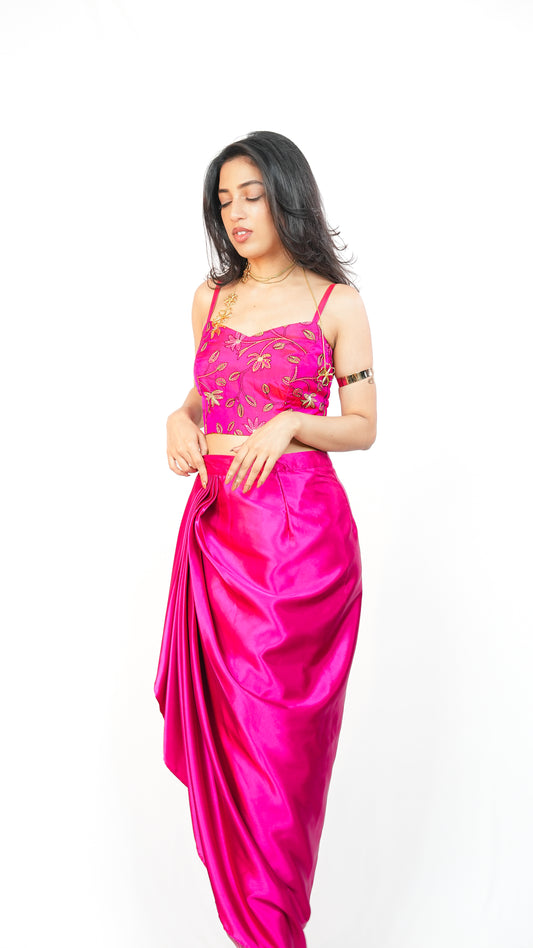 Frisia Embroidered Pink Crop Top