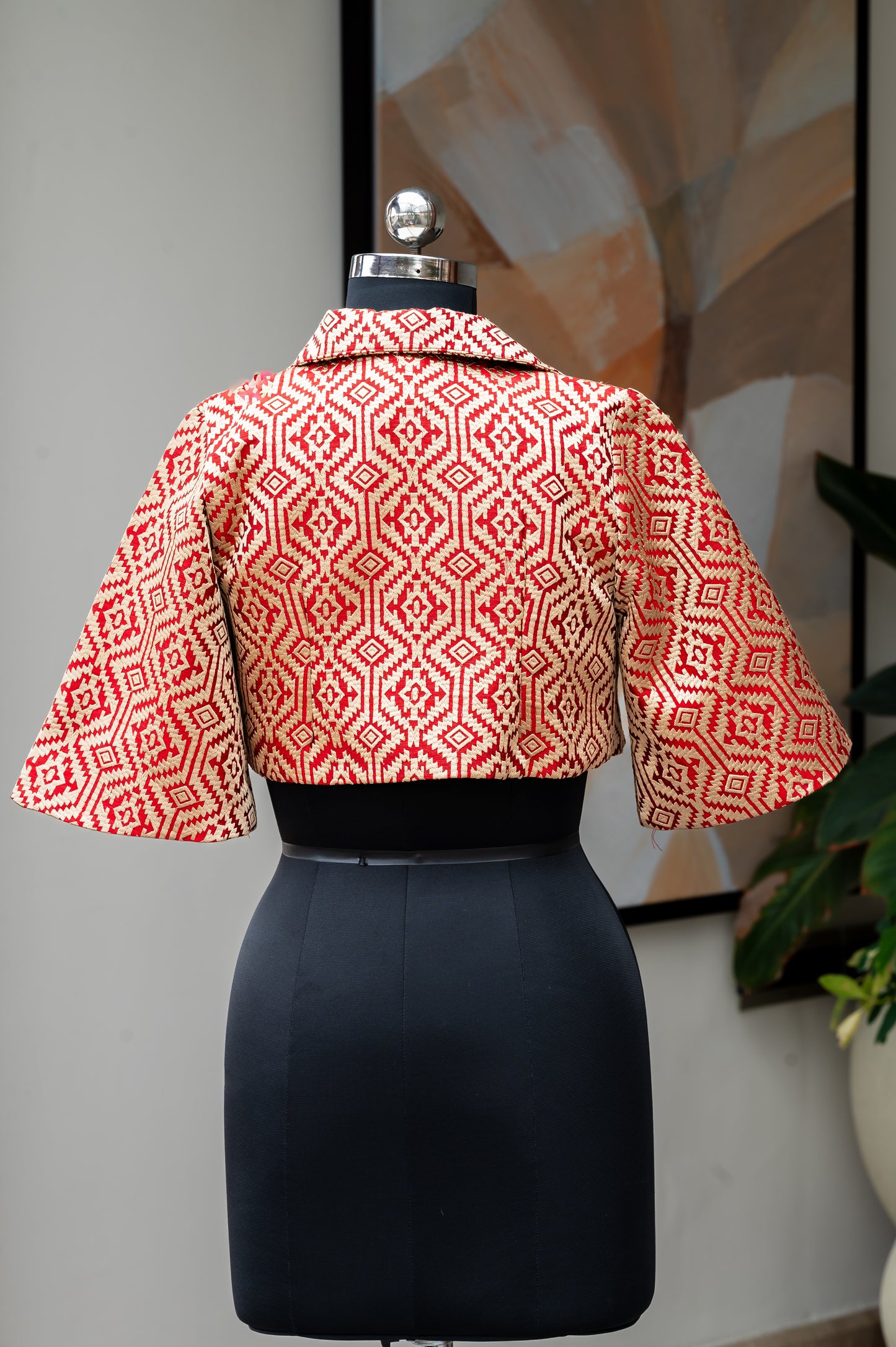 Cavà Embroidered Cream & Red Crop Jacket