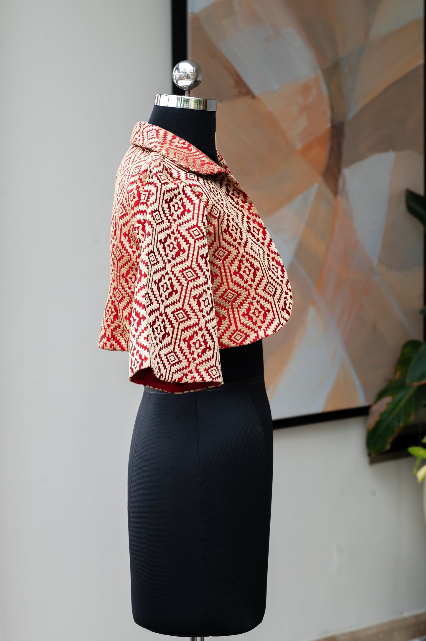 Cavà Embroidered Cream & Red Crop Jacket