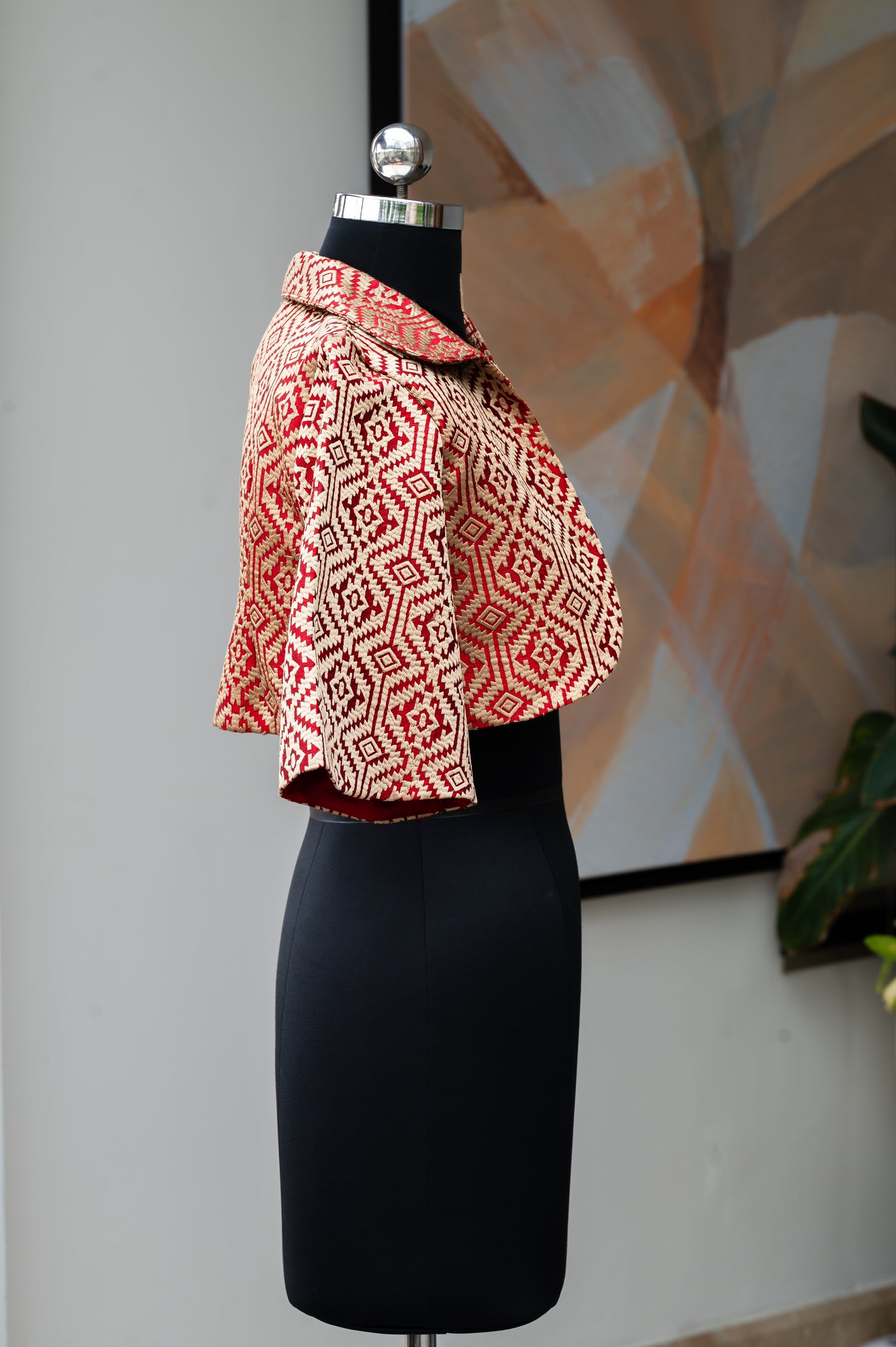 Cavà Embroidered Cream & Red Crop Jacket