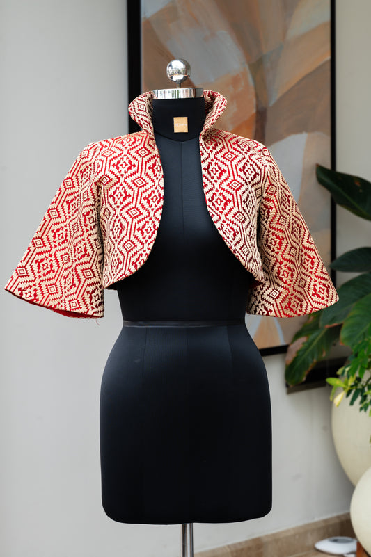 Cavà Embroidered Cream & Red Crop Jacket