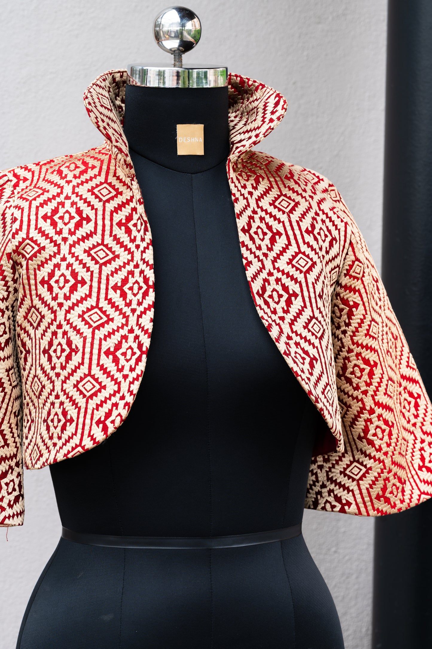 Cavà Embroidered Cream & Red Crop Jacket