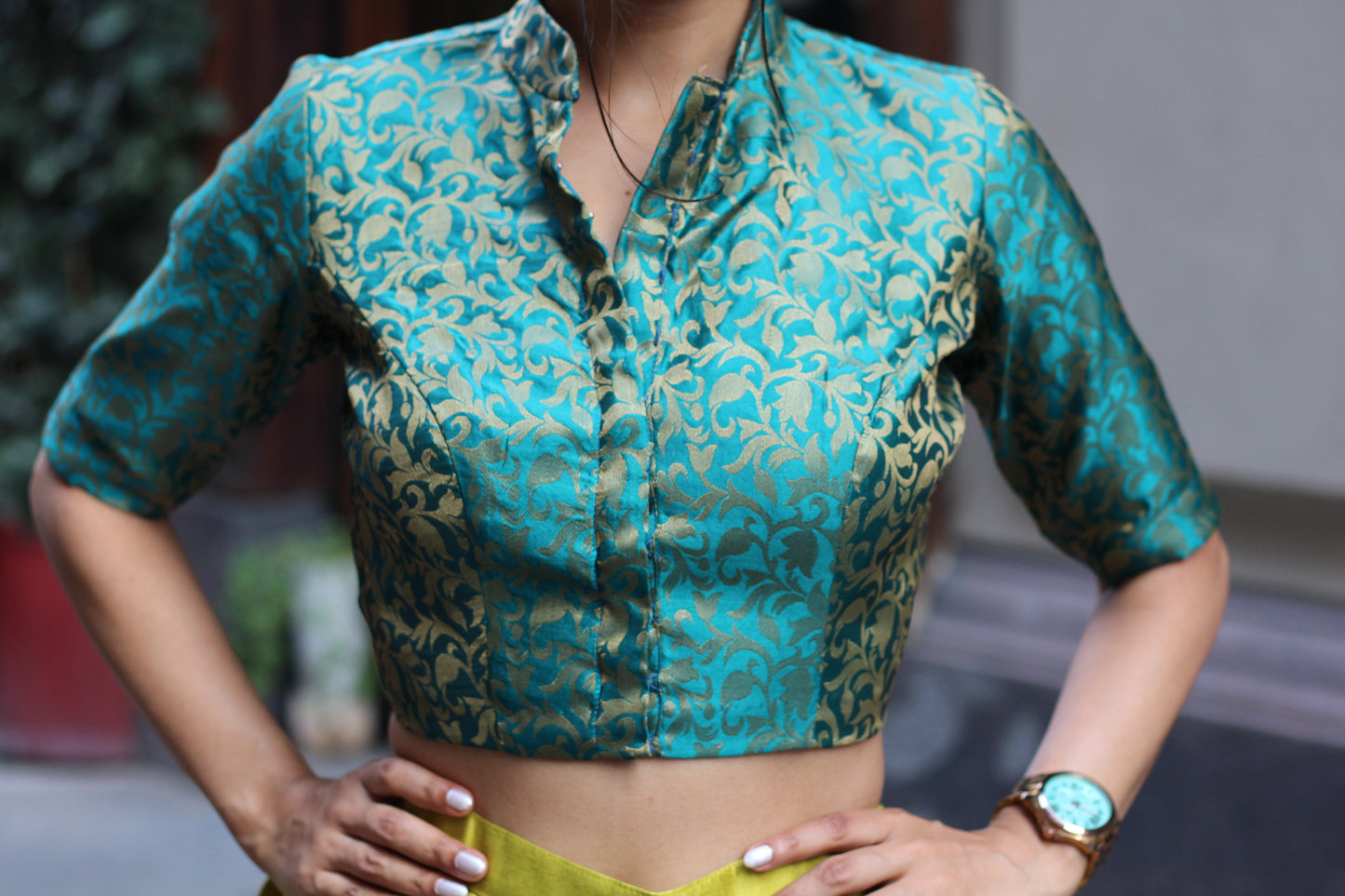 Fitted Crop Top With Brocade