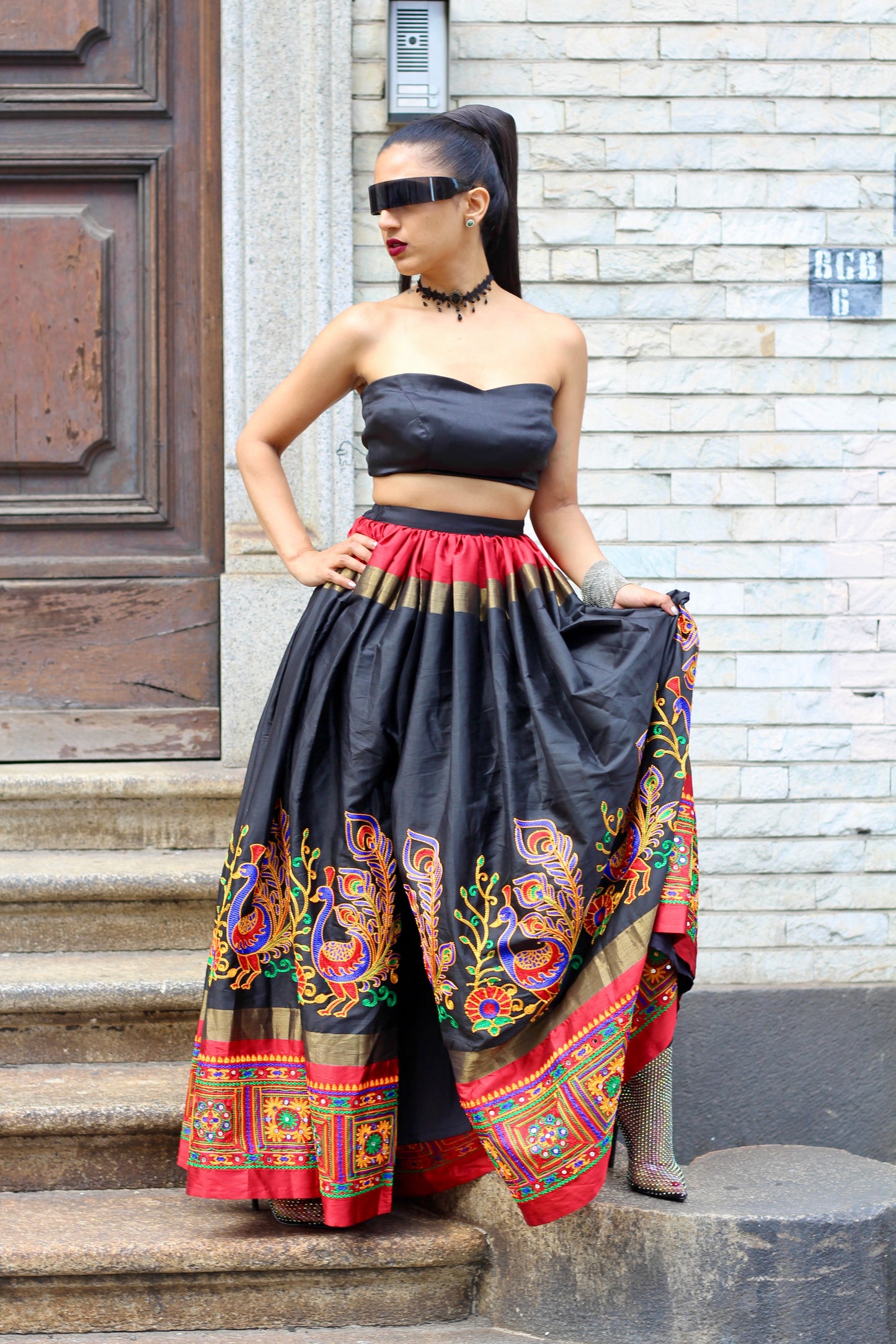 Sweetheart Crop Top & Embroidered Skirt