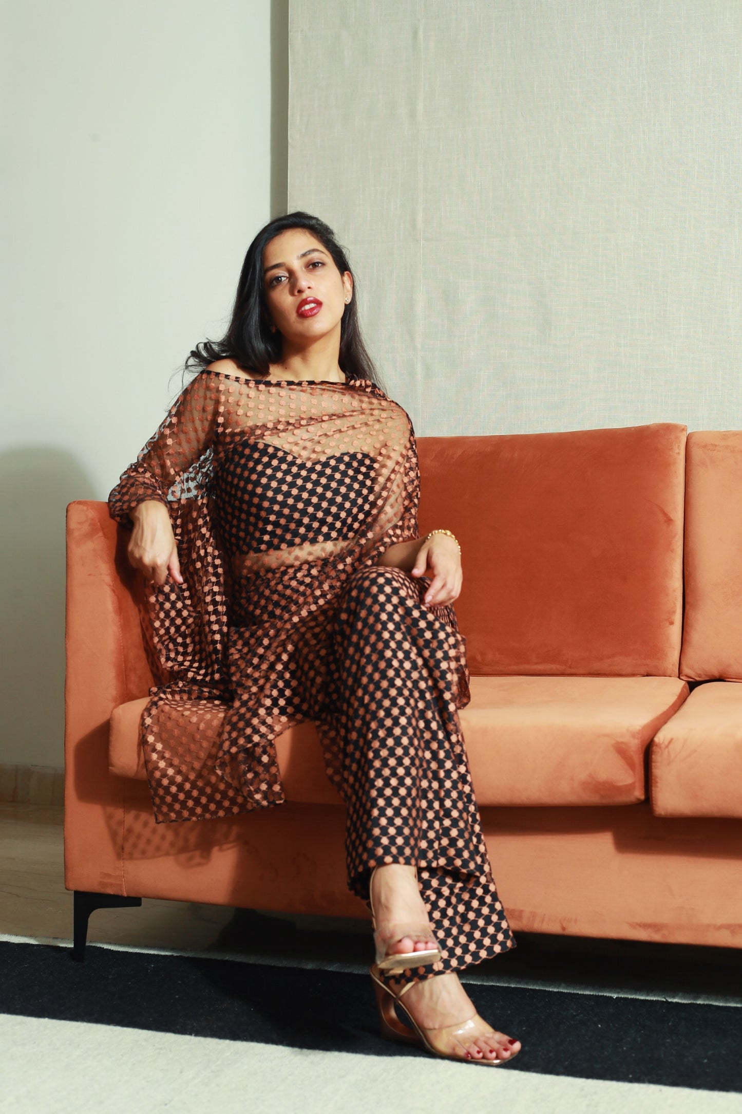 Off-Shoulder Asymmetric Mesh Top