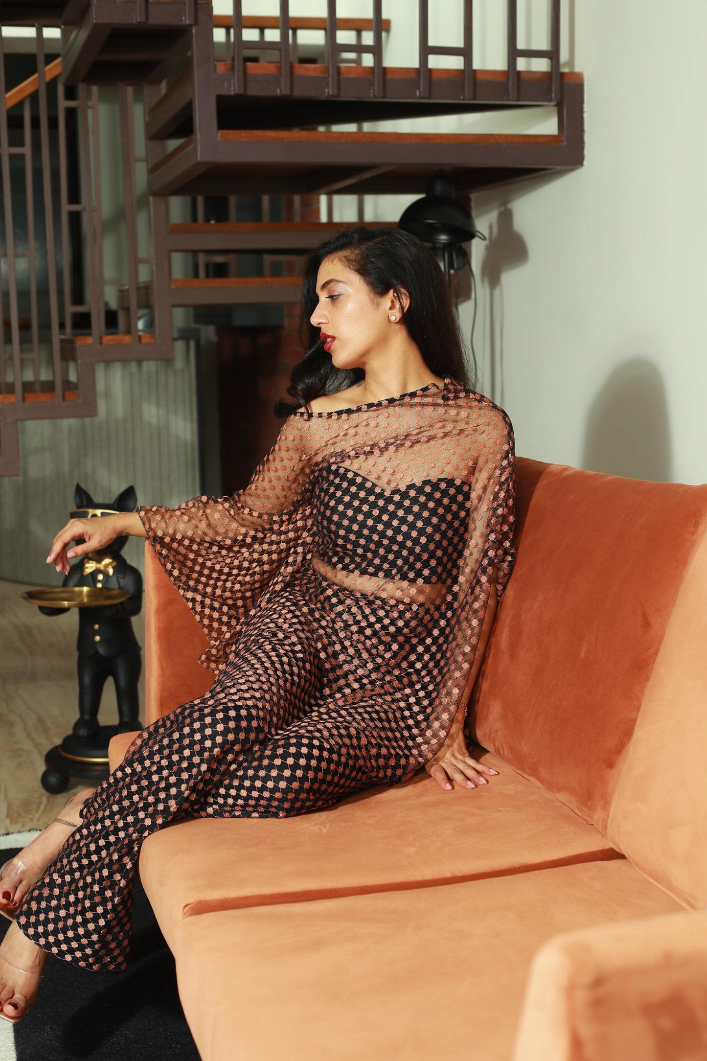 Off-Shoulder Asymmetric Mesh Top