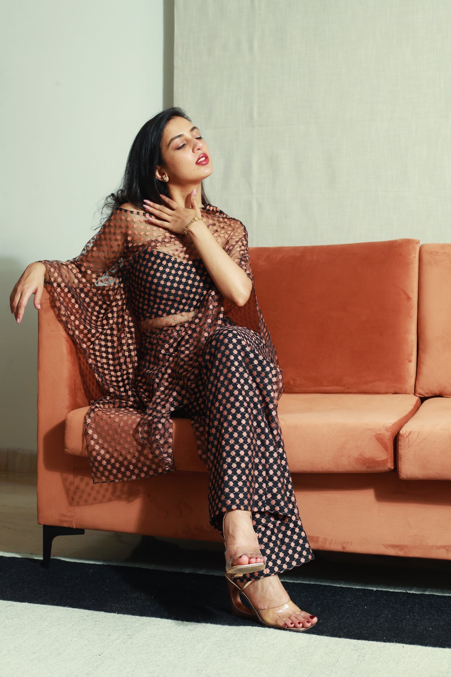 Off-Shoulder Asymmetric Mesh Top