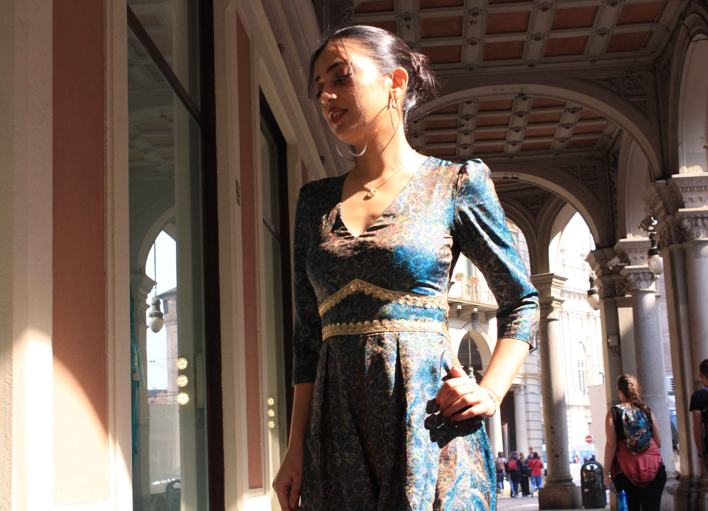 Jacquard Silk Embellished Blue Jumpsuit