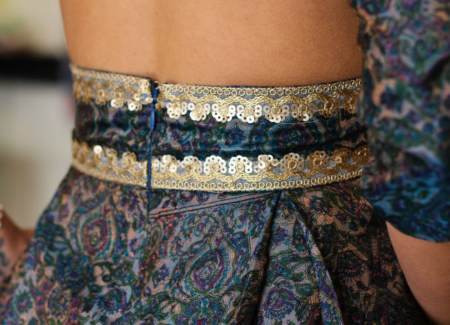 Jacquard Silk Embellished Blue Jumpsuit