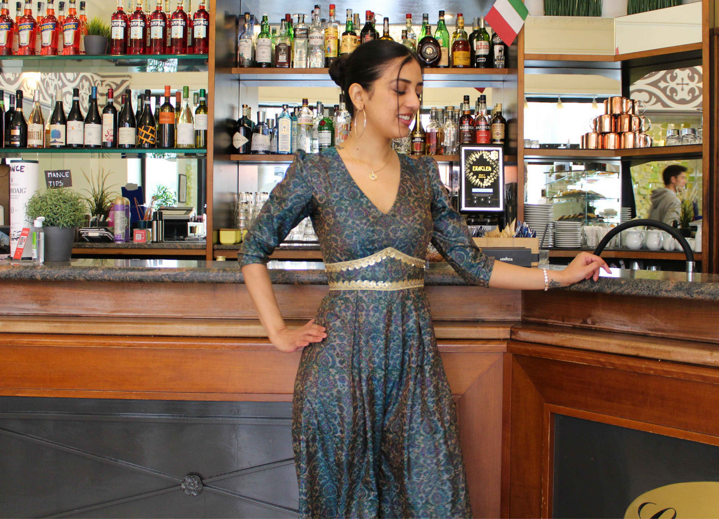 Jacquard Silk Embellished Blue Jumpsuit