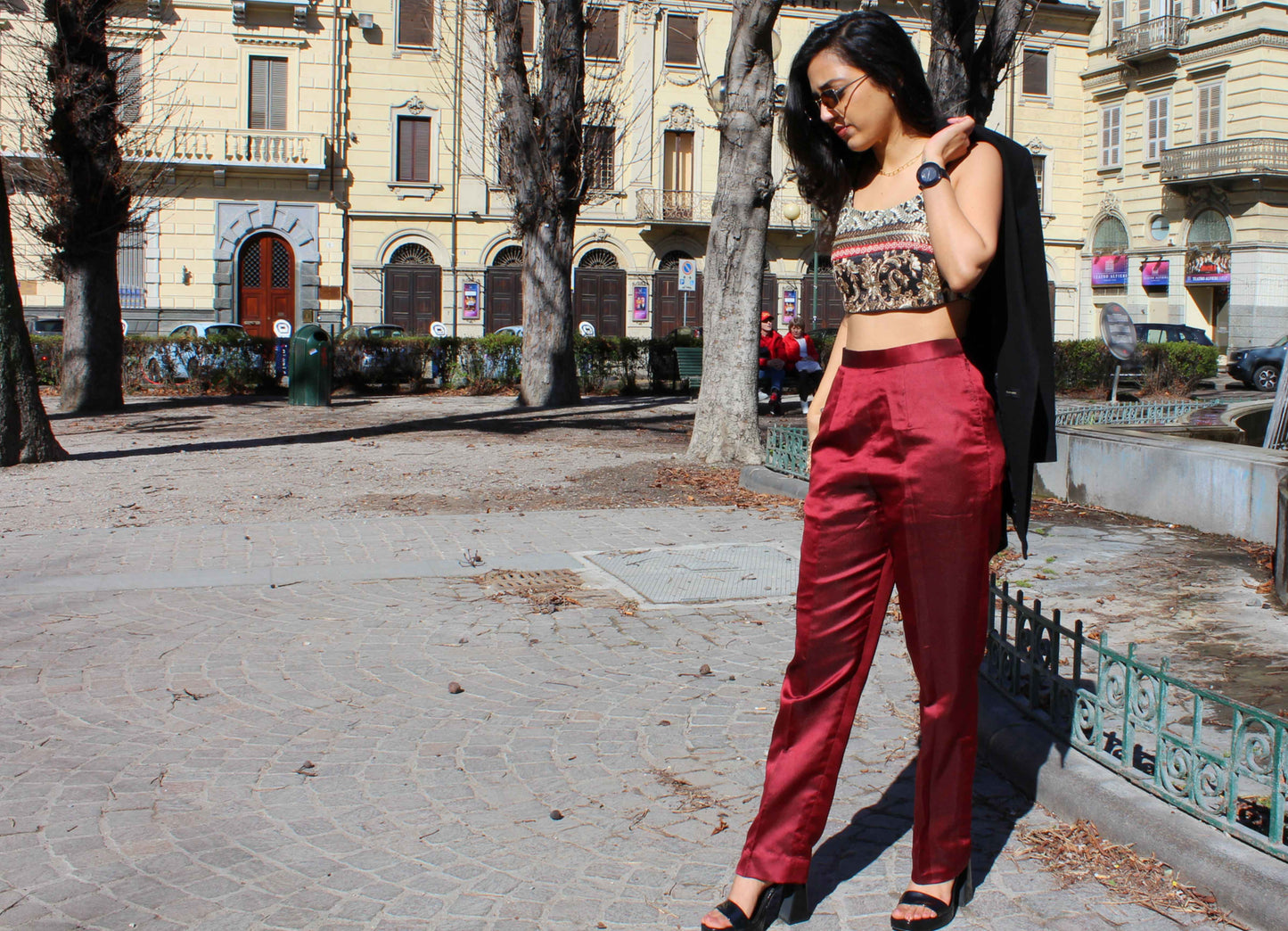 Embroidered Crop Top & Silk Pencil Pants