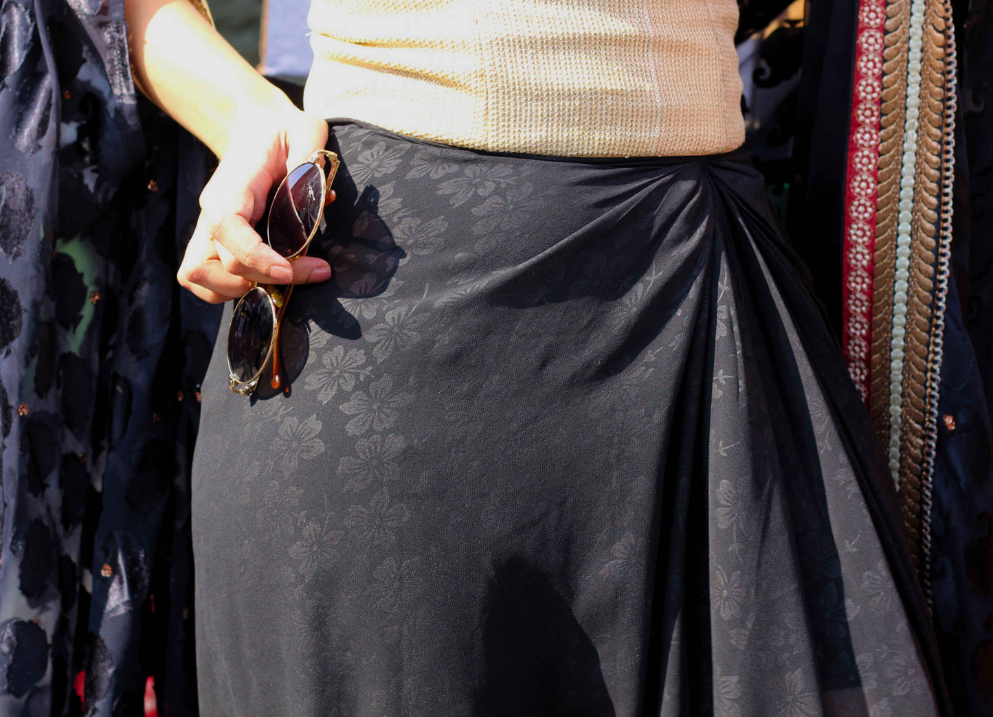 Sequinned Corset with Sheer Cape & Slit Dhoti Skirt