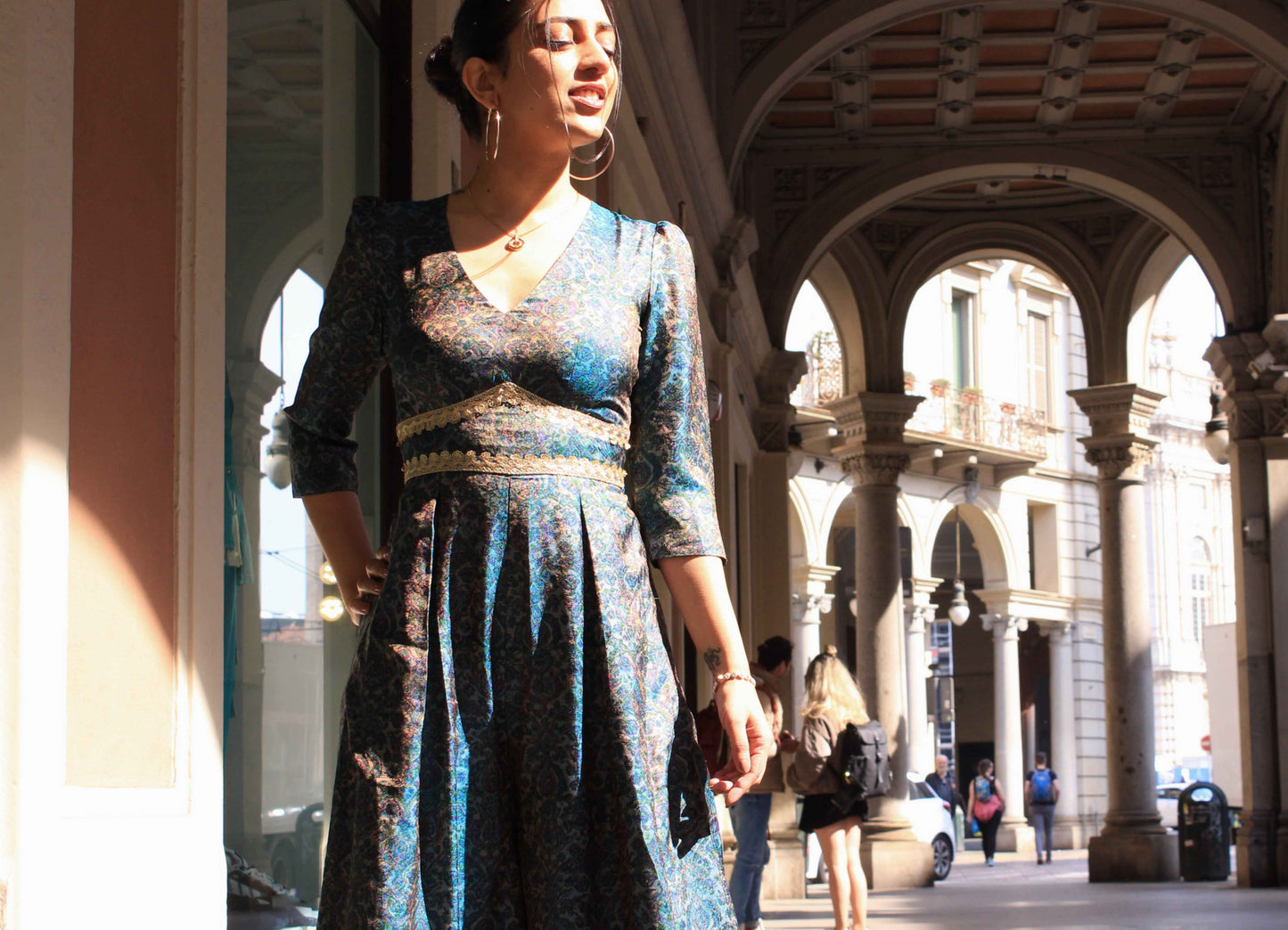 Jacquard Silk Embellished Blue Jumpsuit