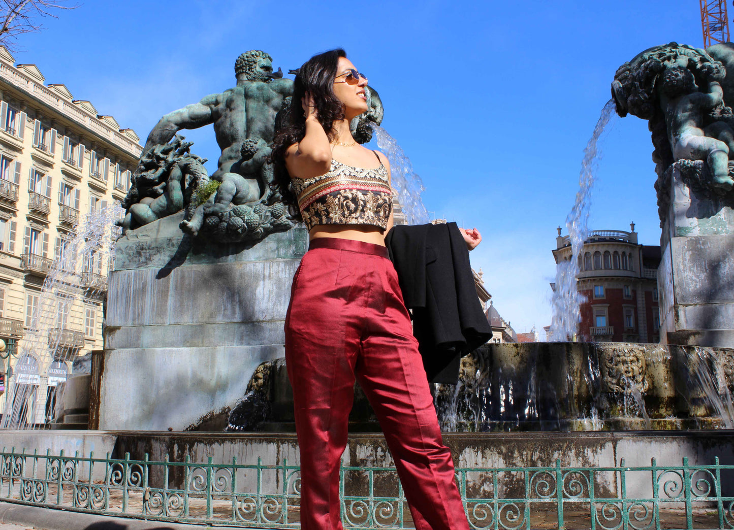 Embroidered Crop Top & Silk Pencil Pants